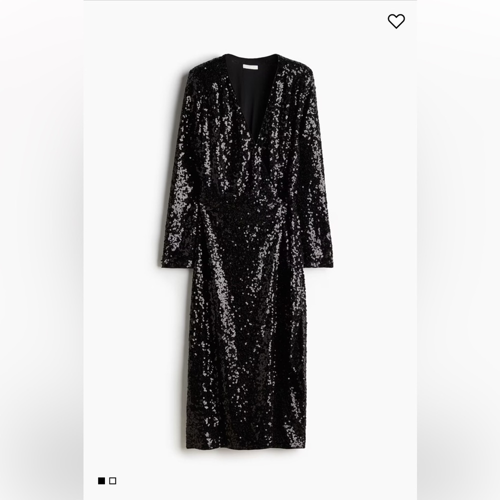 H&M Black Sequin Midi Wrap Dress Holiday